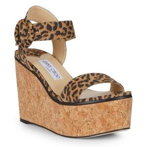 NEW!JIMMY CHOO Size 7.5 (EU 38)
Abigail Leopard-Print Leather Cork Wedge Sandals